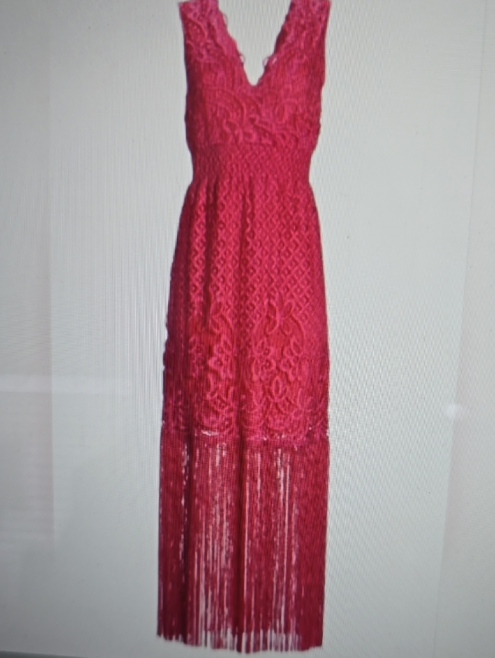 Boston Proper Very Berry Lace V-Neck Maxi Dress w Fringe Hem Sleeveless L NWT - Picture 4 of 11